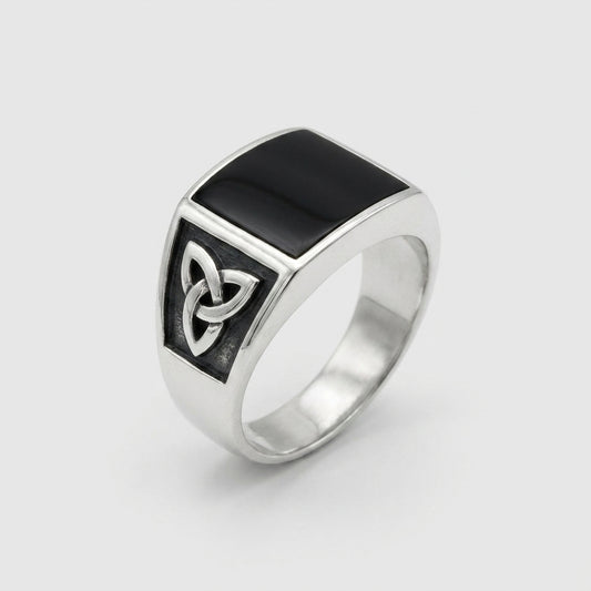 Chevalière Homme Onyx Rectangulaire Triquetra Argent 925