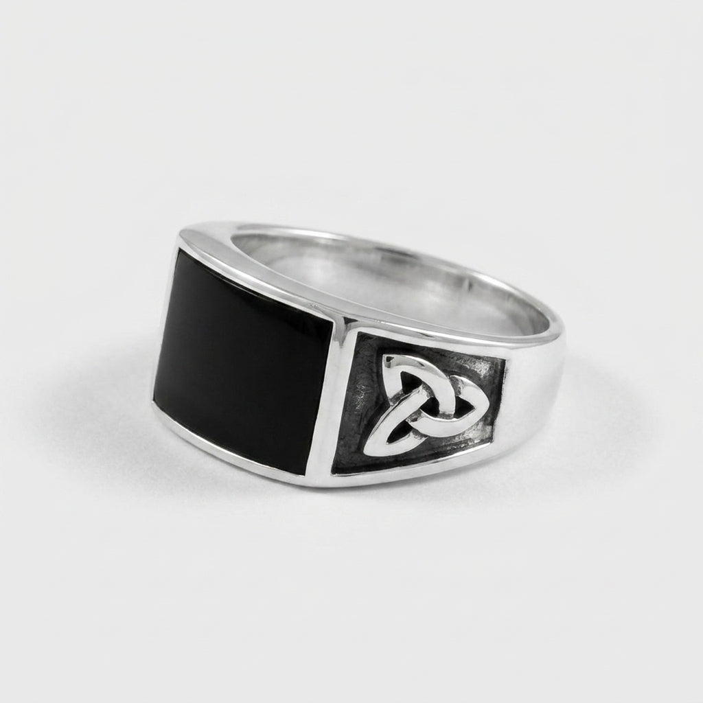 Chevalière Homme Onyx Rectangulaire Triquetra Argent 925