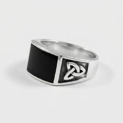 Chevalière Homme Onyx Rectangulaire Triquetra Argent 925