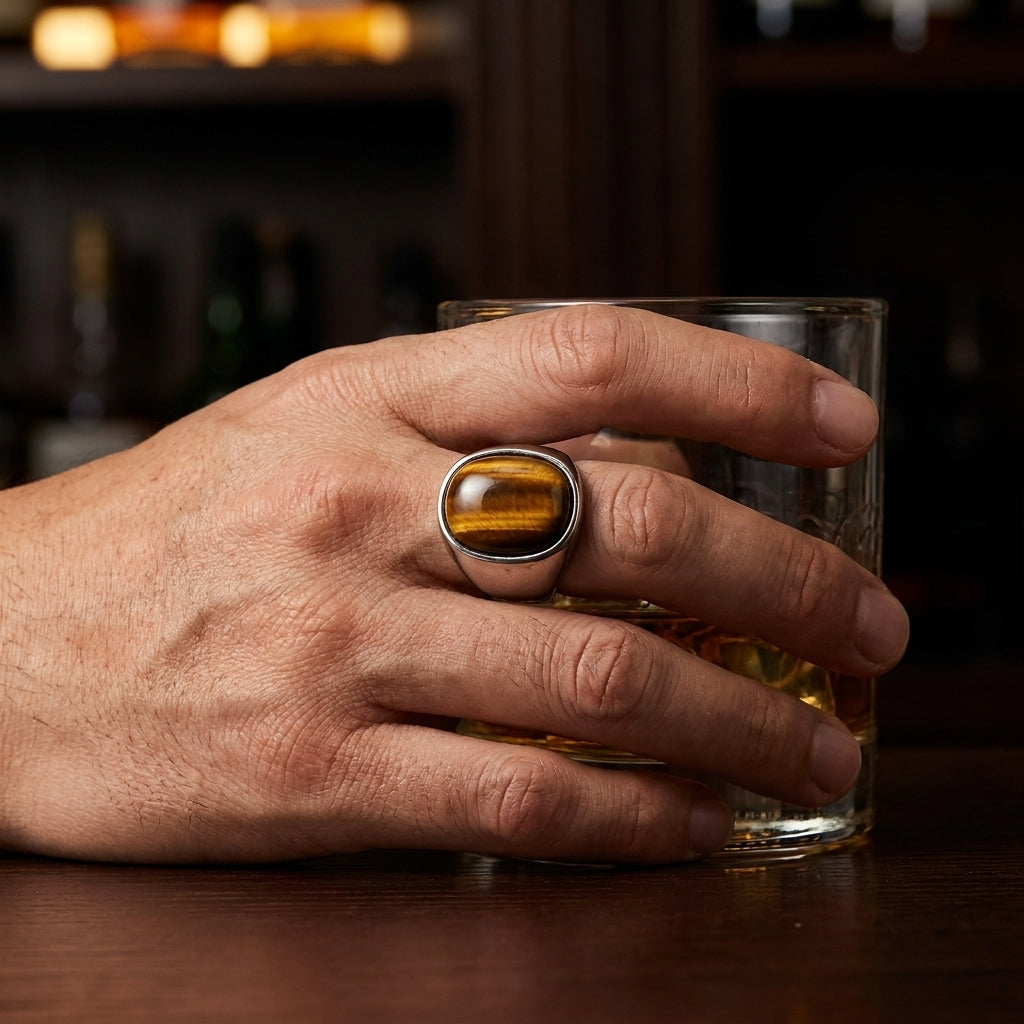 Chevalière Œil de Tigre Argentée